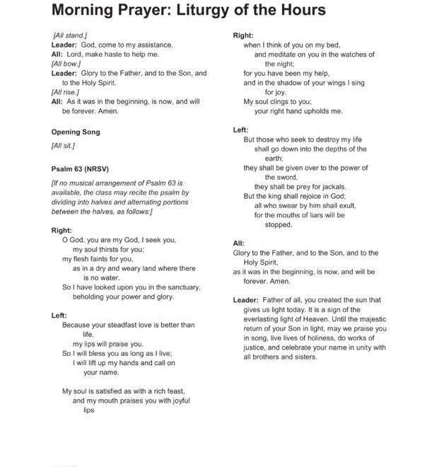 Handout A Morning Prayer From The Liturgy Of The Hours Saint Mary 39 s