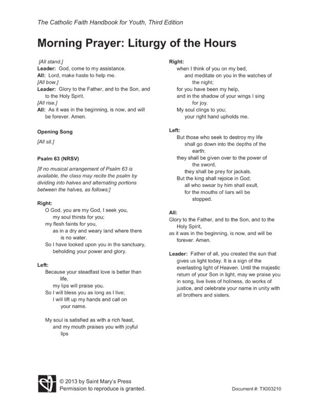 Handout A Morning Prayer From The Liturgy Of The Hours Saint Mary 39 s 