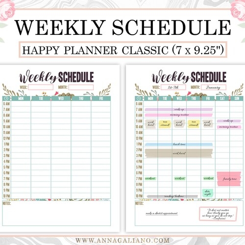 Happy Planner Weekly Schedule Printable Hourly Planner Etsy