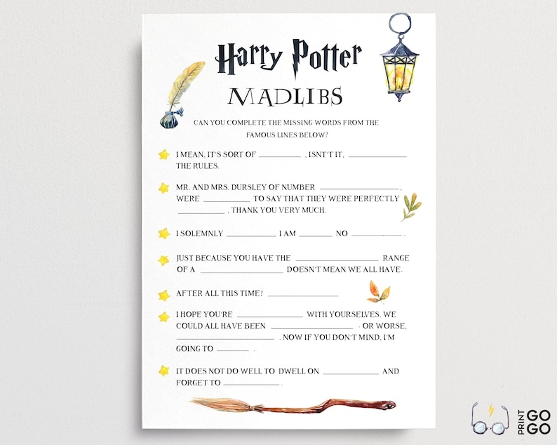 Harry Potter Mad Libs Printable Printable Madlibs