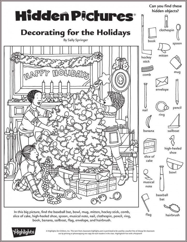 Free Hard Christmas Printable Hidden Pictures Worksheets