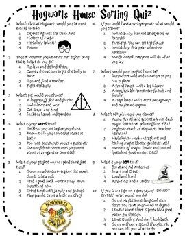 Hogwarts House Sorting Quiz Harry Potter Sorting Quiz House Sorting 