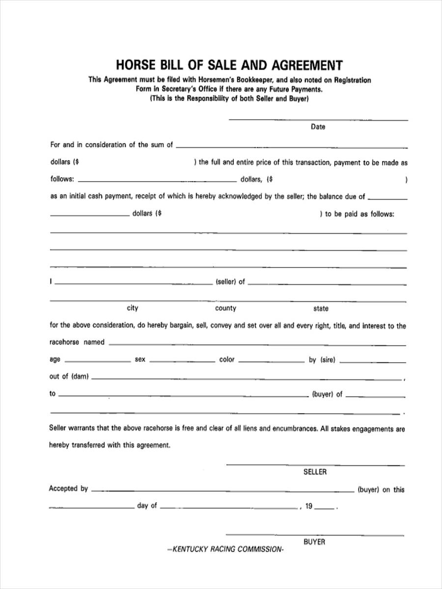 Printable Horse Bill Of Sale Form