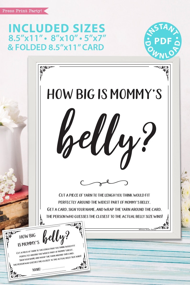 How Big Is Mommy 39 s Belly Sign Printable Baby Shower Game Etsy