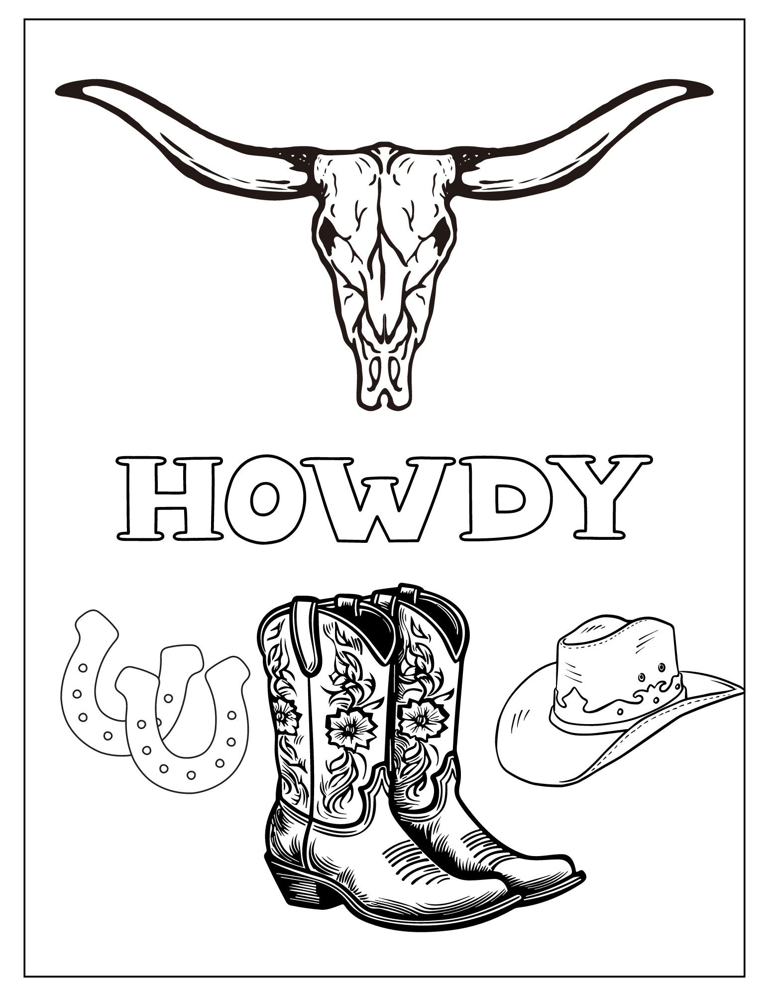 Howdy Coloring Page Western Coloring Page Kids Coloring Page Adult 