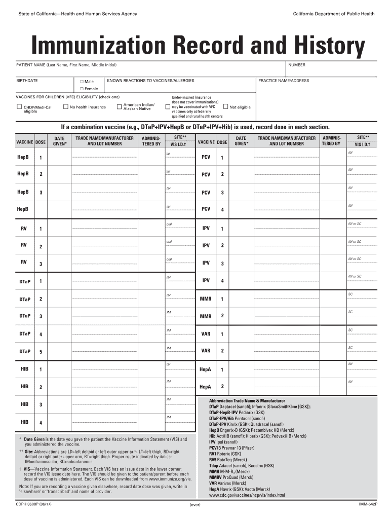 Immunization Record History Fill Out Sign Online DocHub