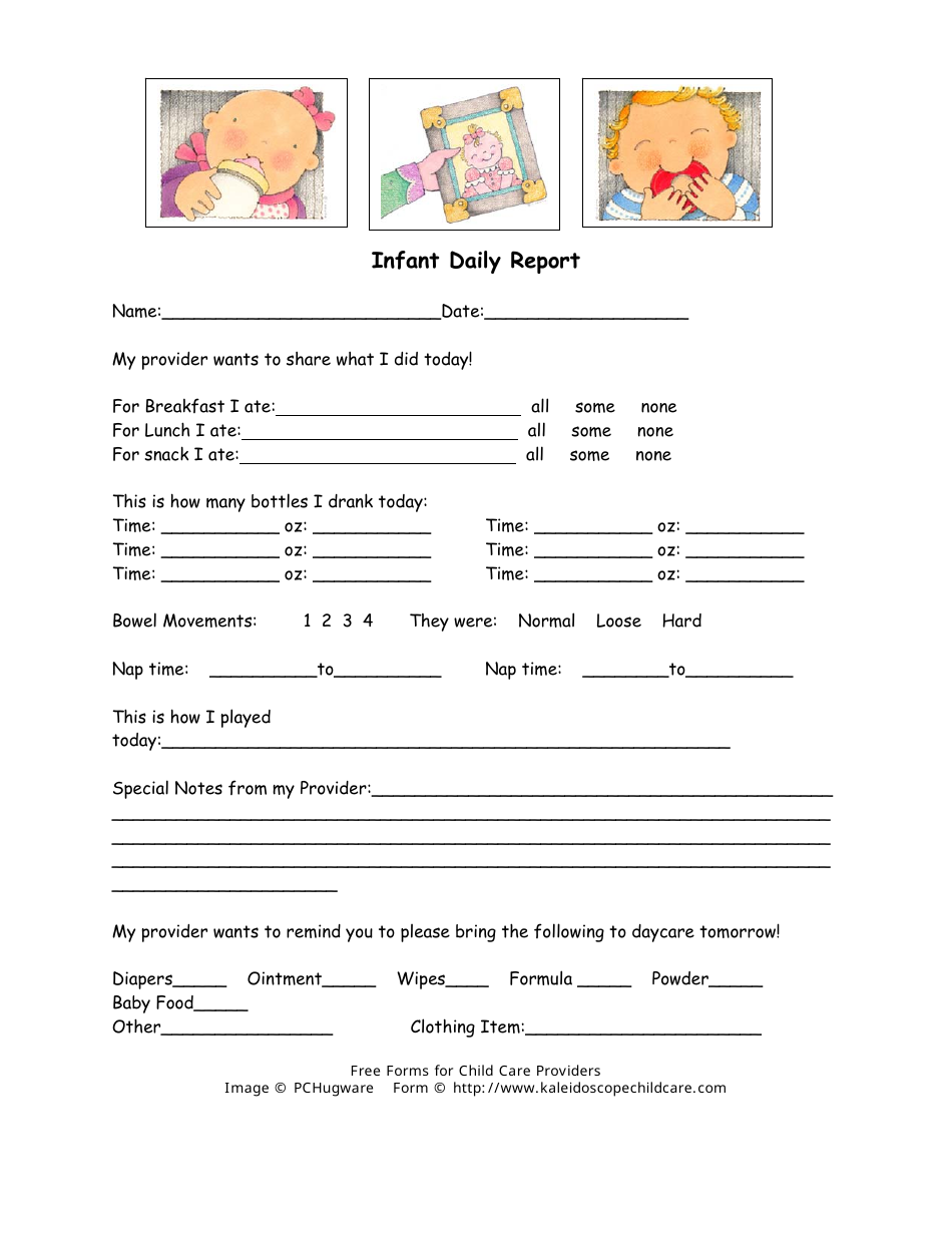 Infant Daily Report Free Printable