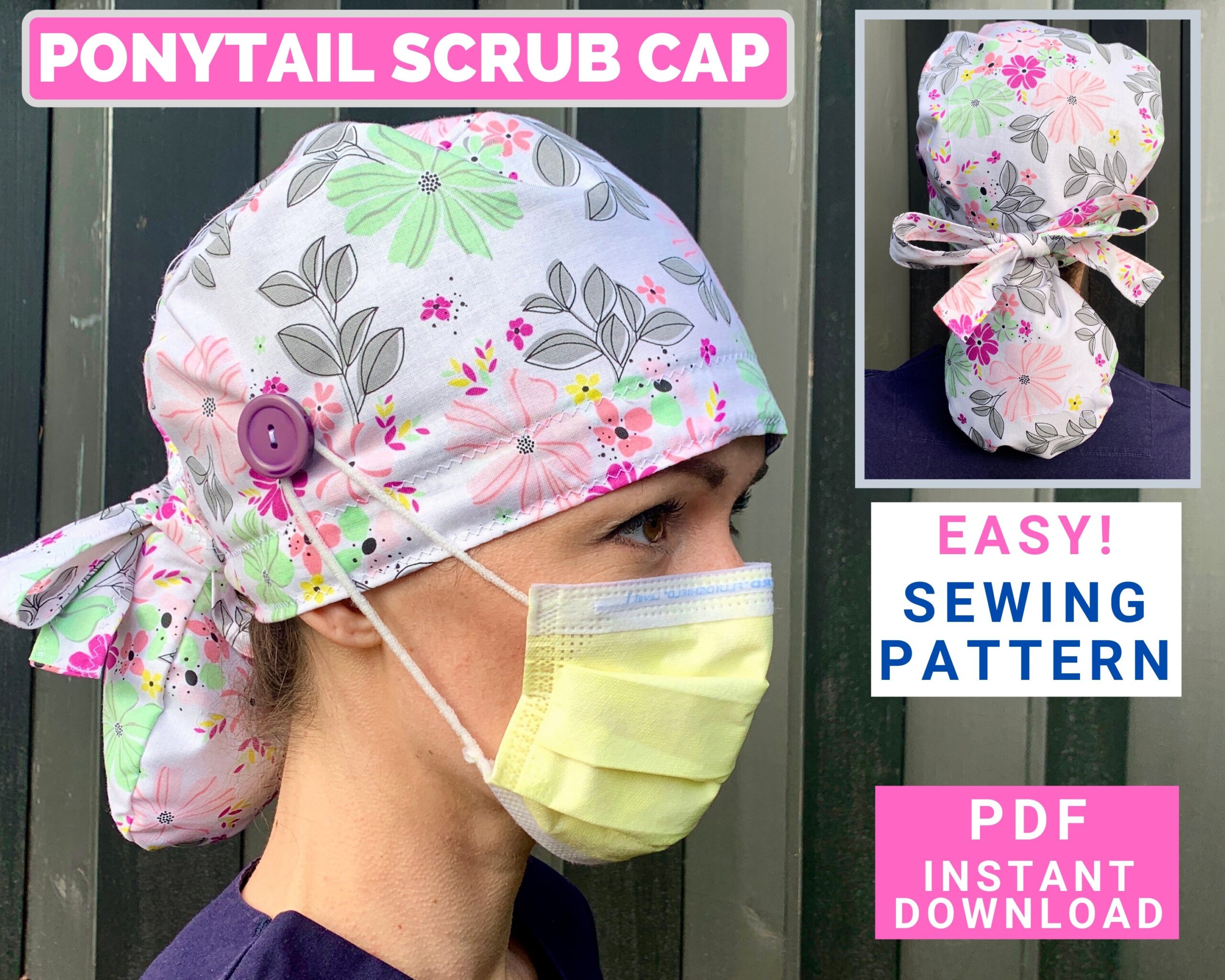 Instant Download Scrub Hat With Room For Hair Surgical Cap Sewing 