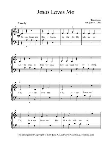 Jesus Loves Me Easy Piano Hymn Arrangement For Beginning Piano Free 