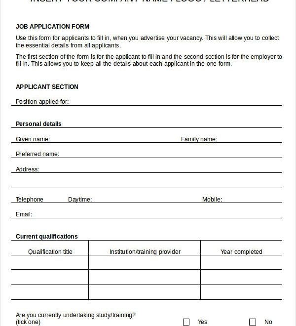 Job Application Template Word Document Mightyprintingdeals