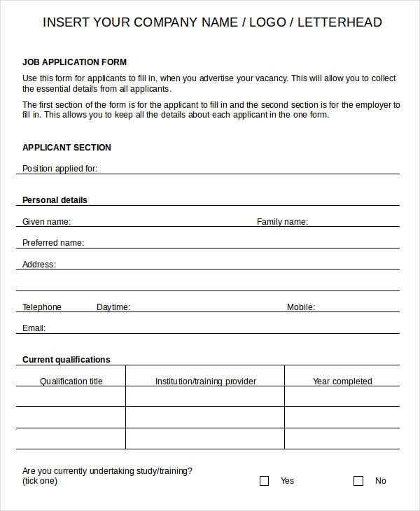 Job Application Template Word Document Mightyprintingdeals