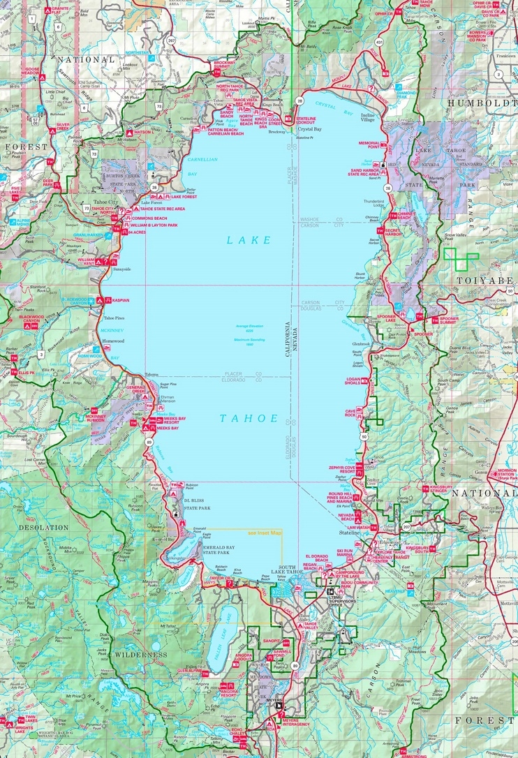 Large Detailed Tourist Map Of Lake Tahoe Ontheworldmap
