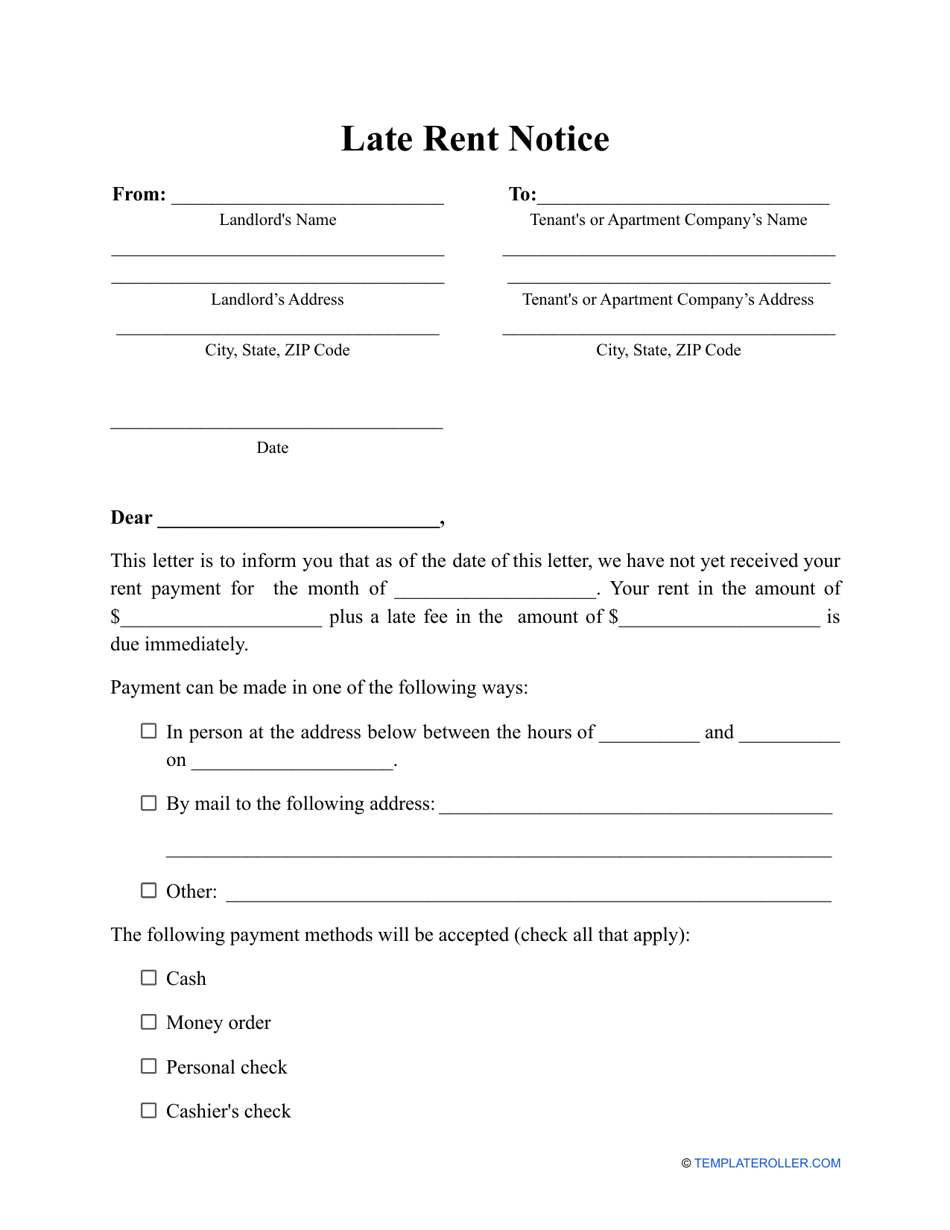 Free Printable Late Rent Notice
