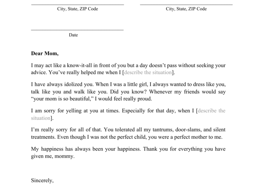 Letter To Mom From Daughter Template Download Printable PDF