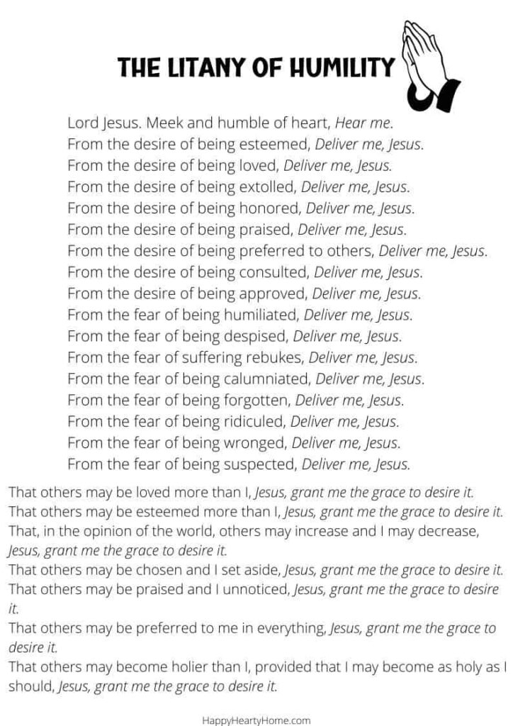 Litany Of Humility Prayer with Free Printable Card And PDF 
