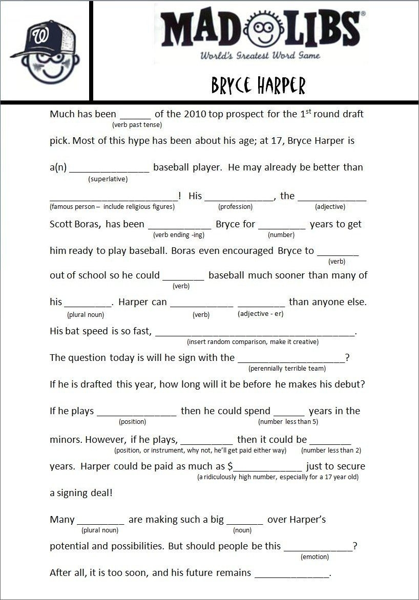 Mad Libs Middle School Printable Gerald Printable