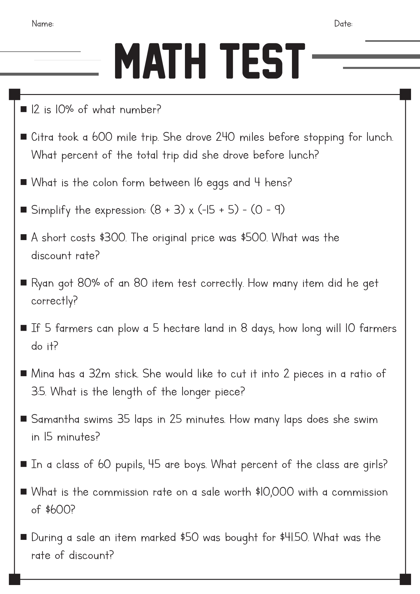 Math Questions And Answers For 6th Grade