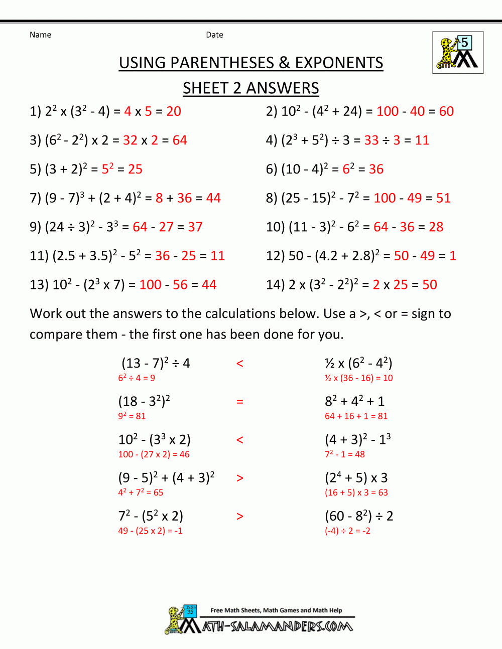Math Worksheets 5Th Grade Complex Calculations Order Of Operations 