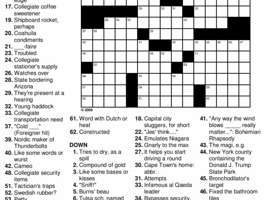 Medium Difficulty Printable Crossword Puzzles