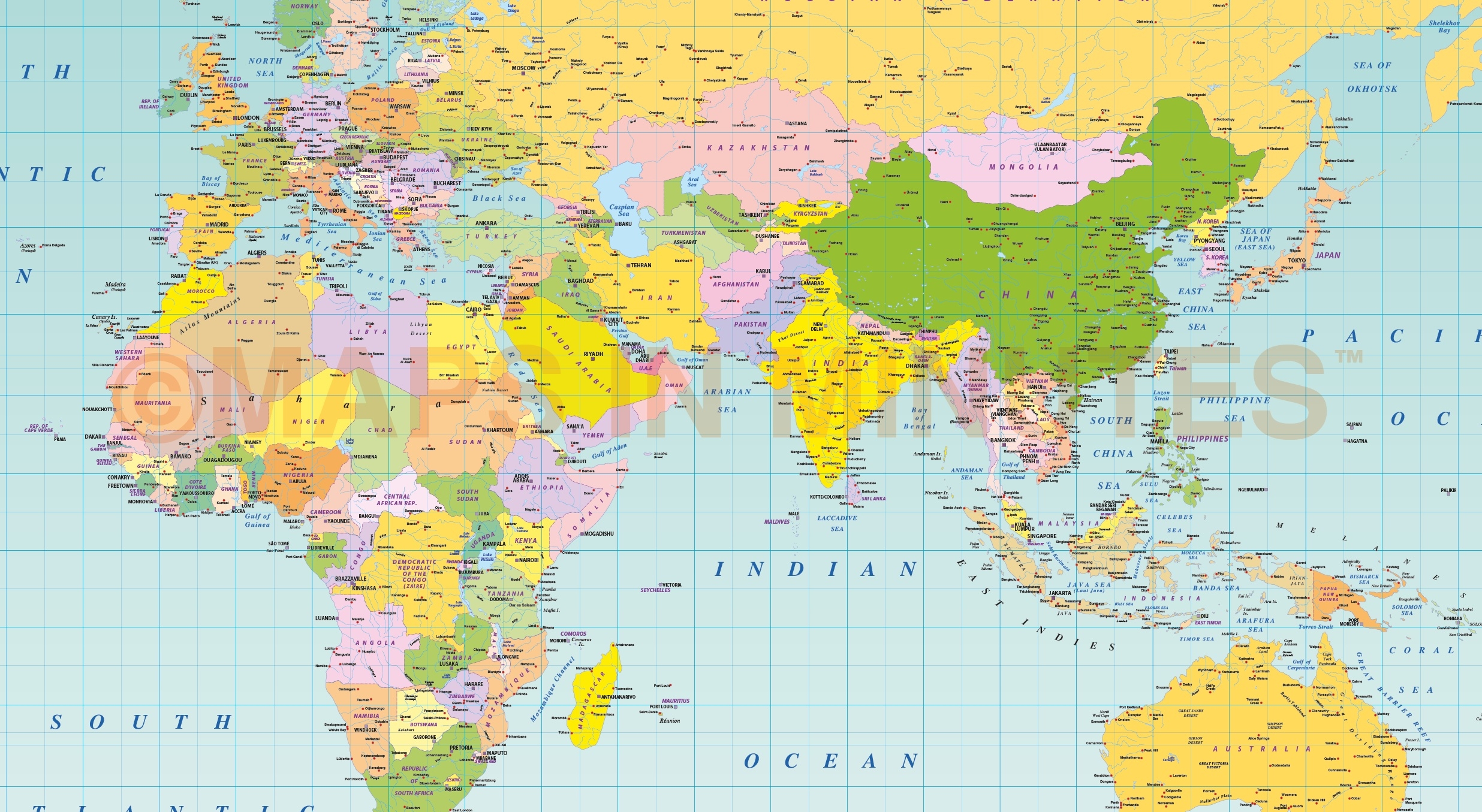 Miller Projection World Map Printable