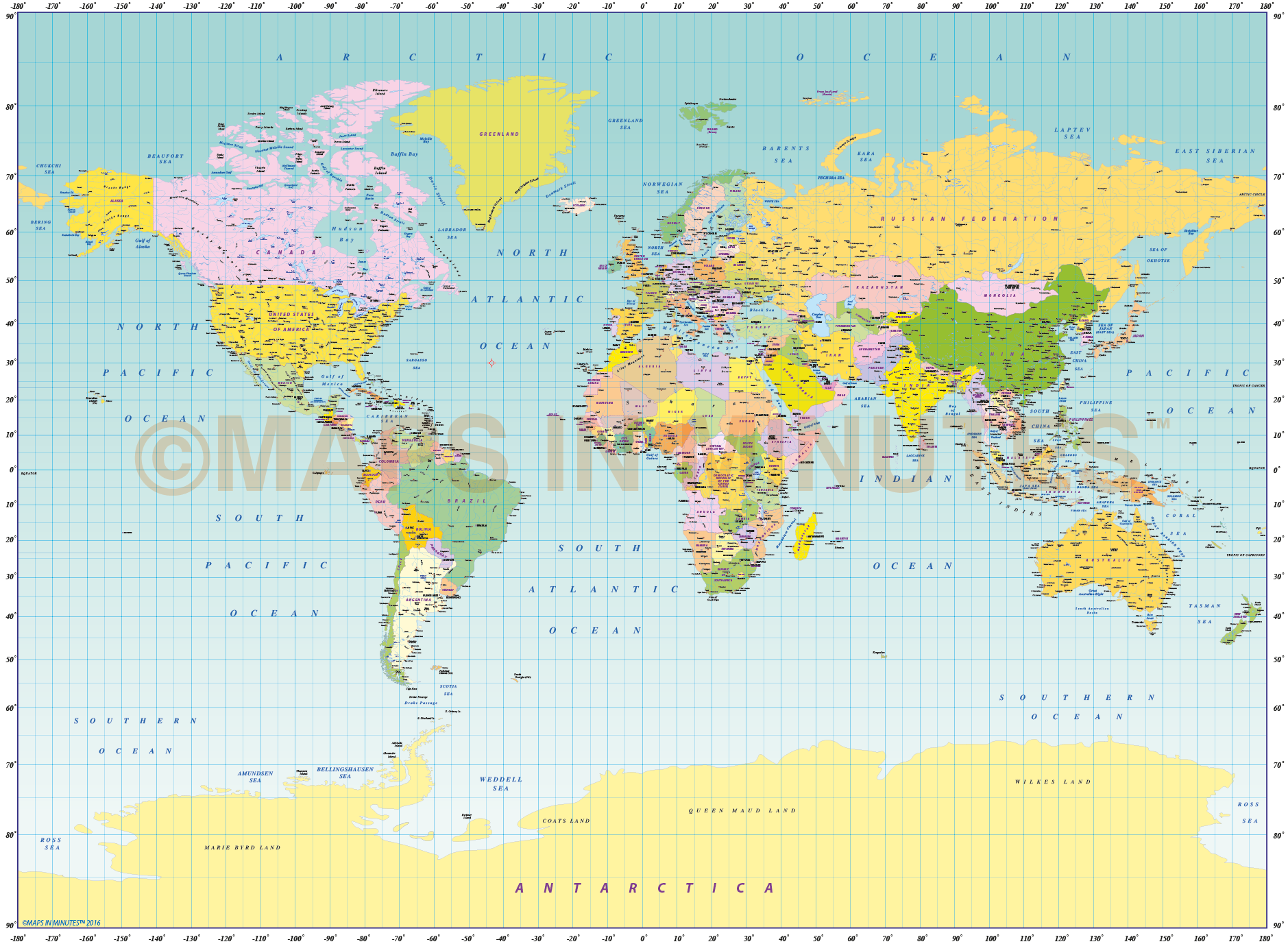 Medium Scale Digital Vector Miller Stereographic World Map In 