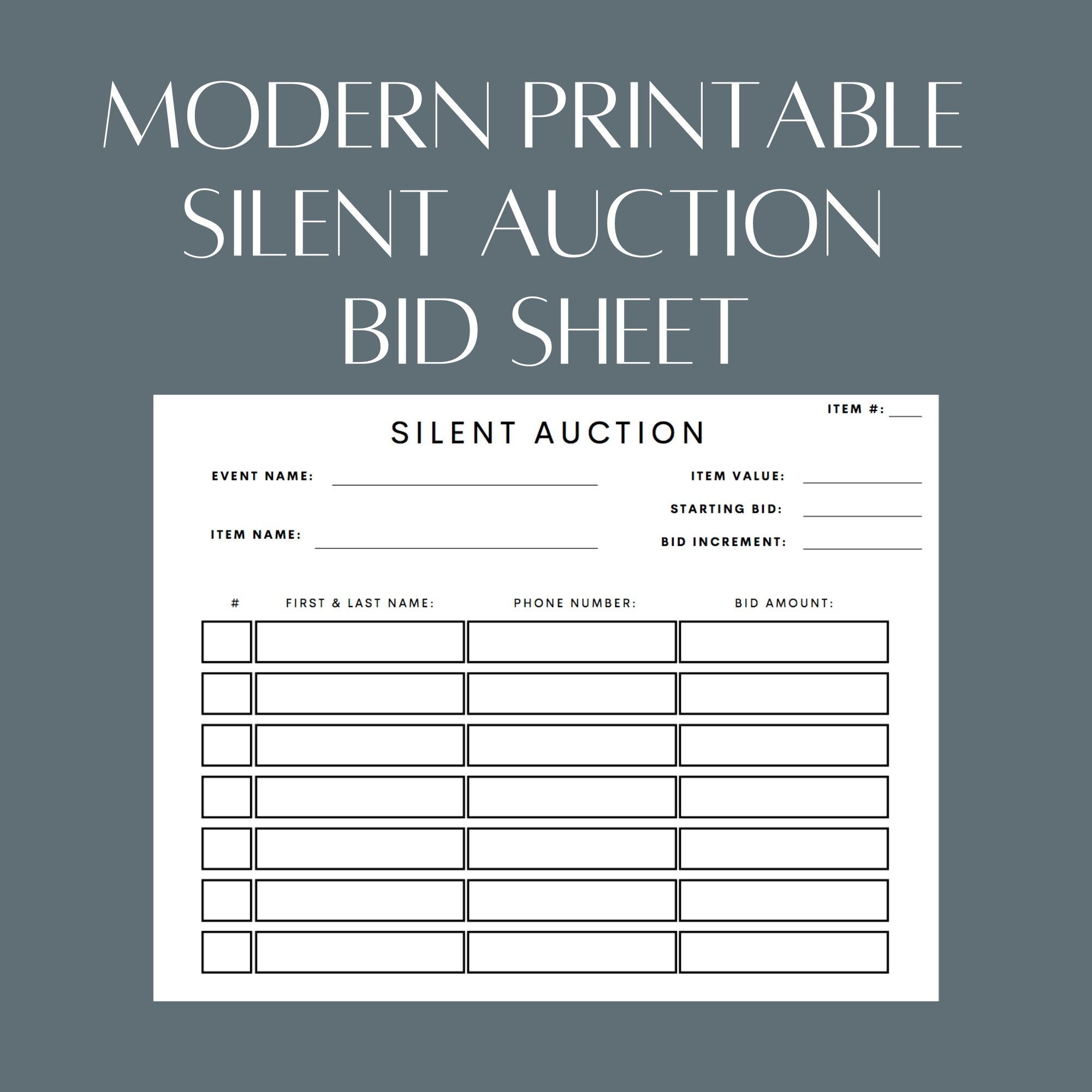 Modern Printable Silent Auction Bid Sheet Pdf File Simply Download 