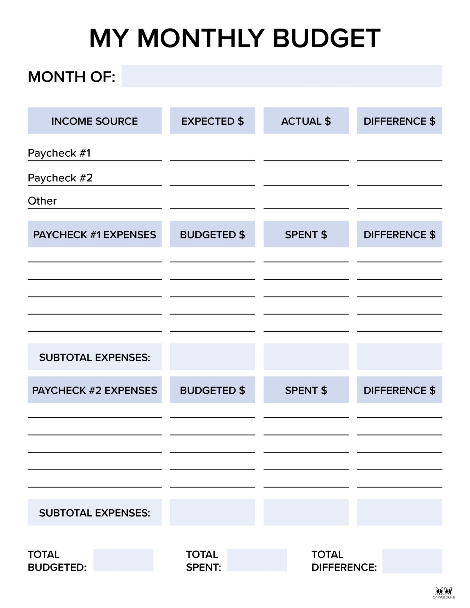 Monthly Budget Template Free Printable