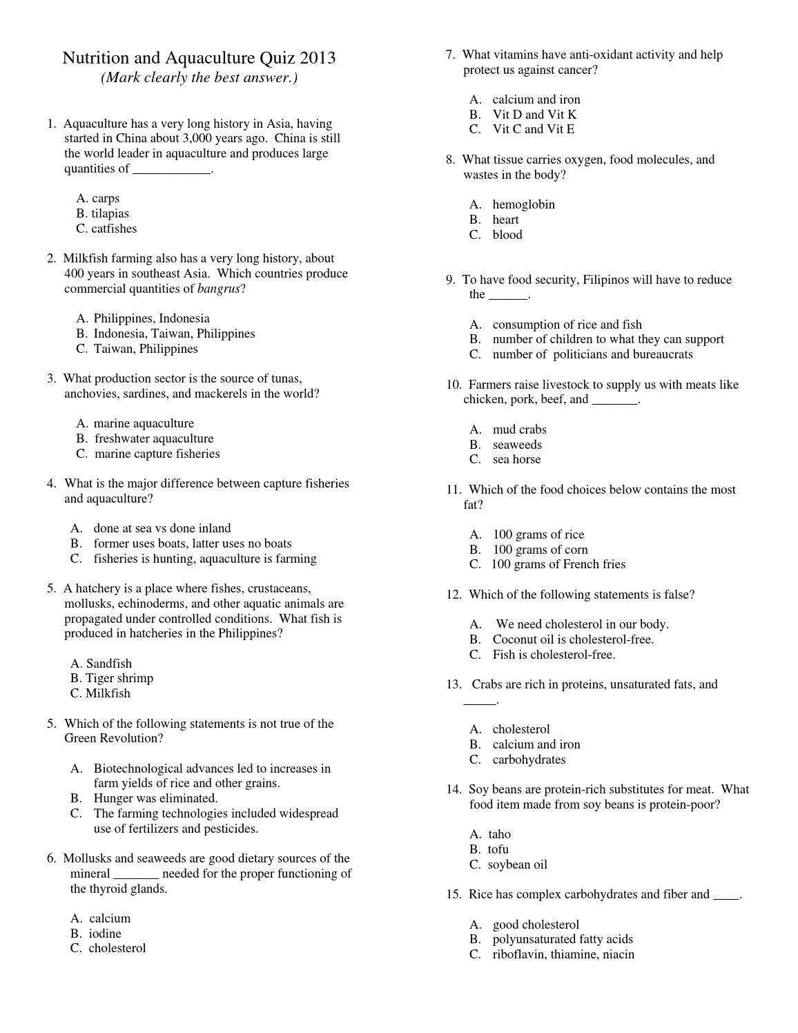 Multiple Choice Printable Nutrition Quiz Printable Wo Vrogue co