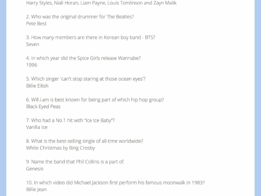 Music Trivia Questions And Answers 2025 Sadie Rae
