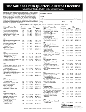 National Park Quarter Checklist Pdf Fill And Sign Printable Template 