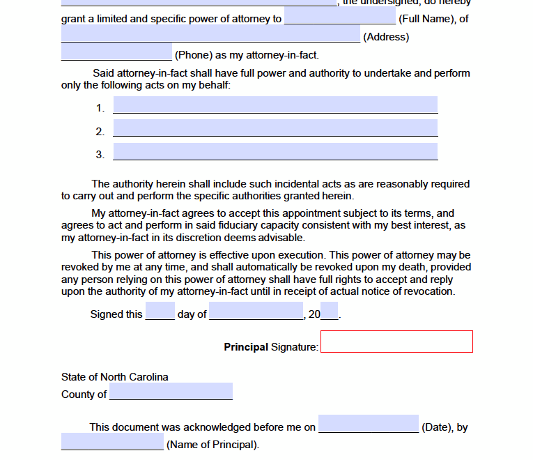 Nc Power Of Attorney Form 2023 Printable Forms Free Online