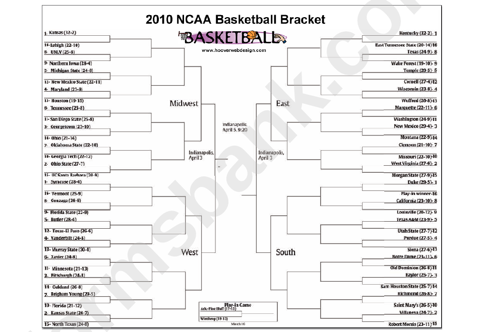 Ncaa Basketball Bracket Template Printable Pdf Download