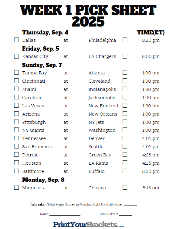 Nfl Schedule Week 1 2025 Amelie L Alice