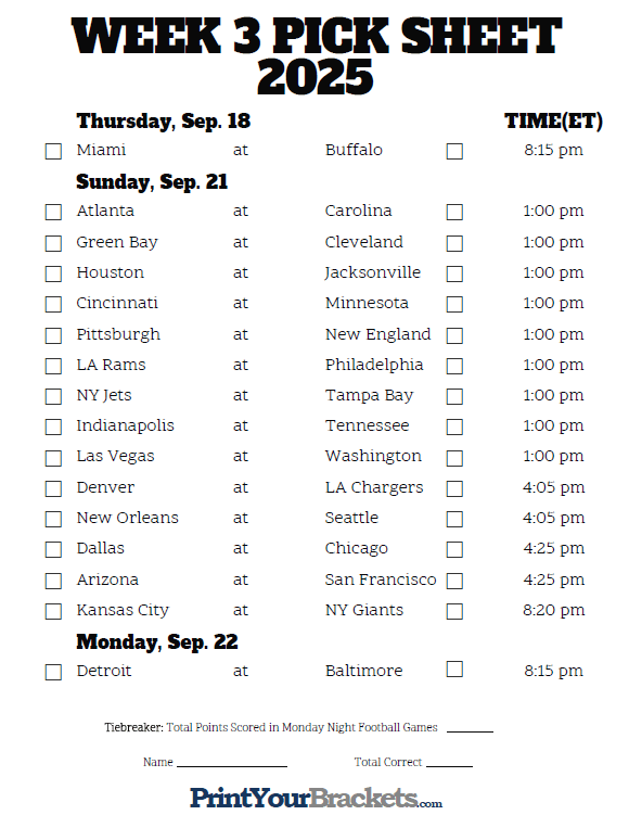 Nfl Week 2 Schedule Printable