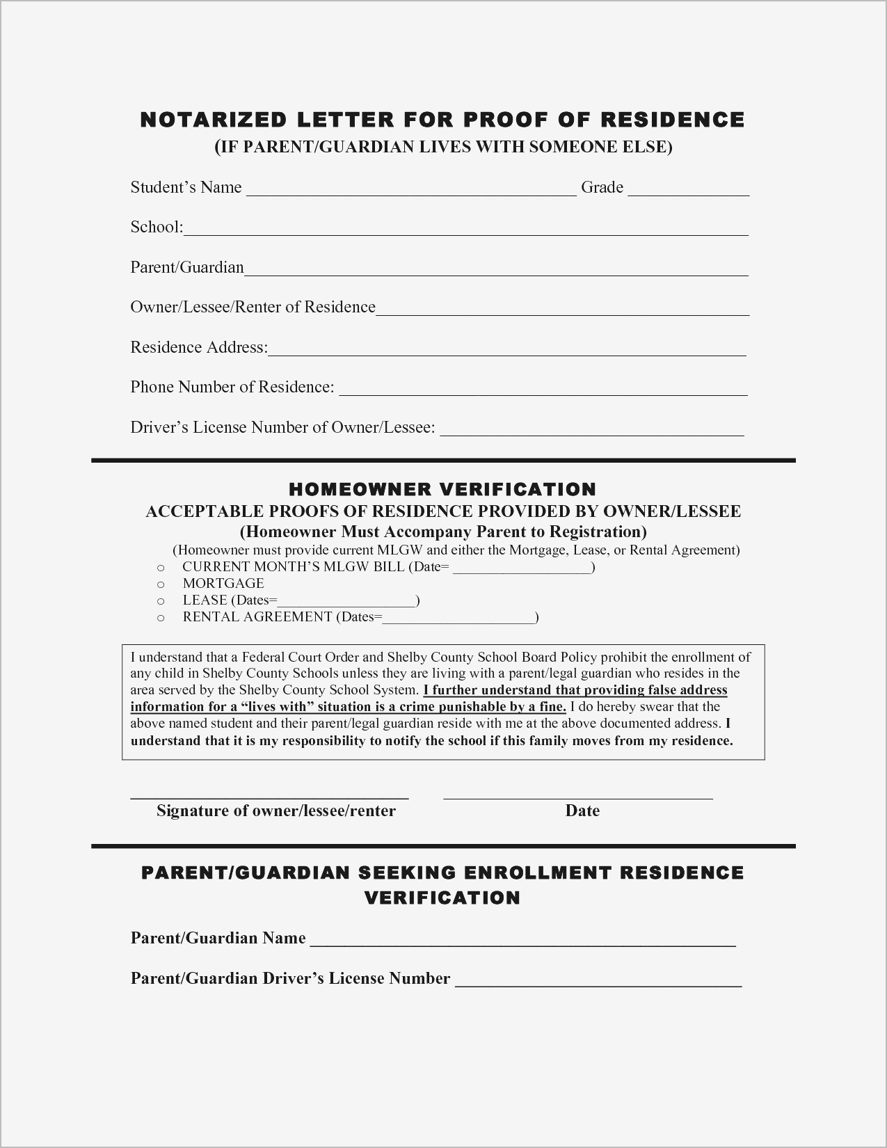 Notarized Letter Template For Residency