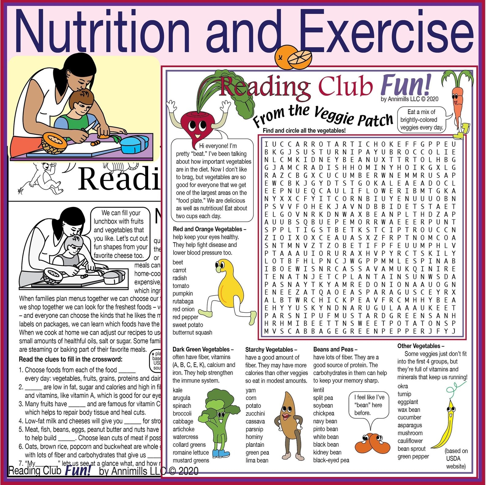 Nutrition And Exercise Printable Puzzles Healthy Eating Cooking 