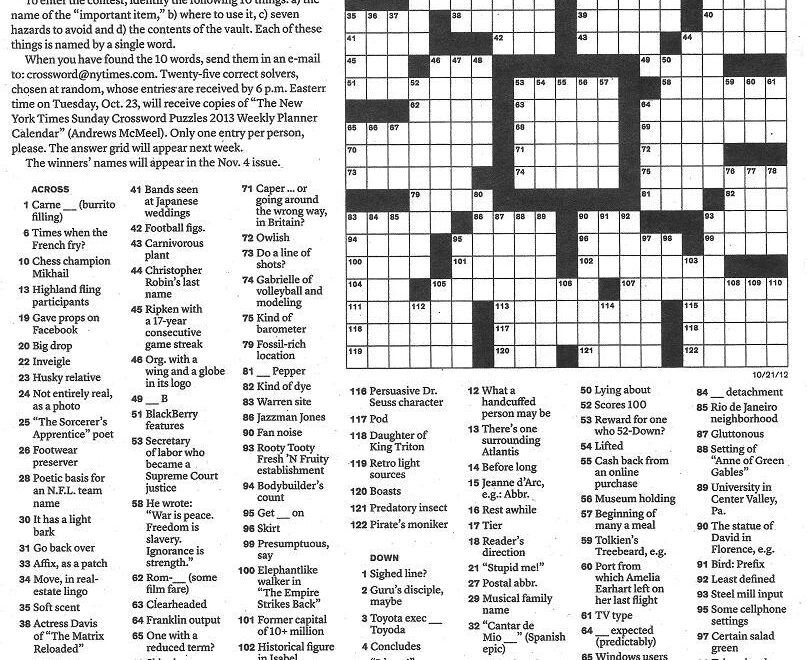 Ny Times Crossword Printable Free