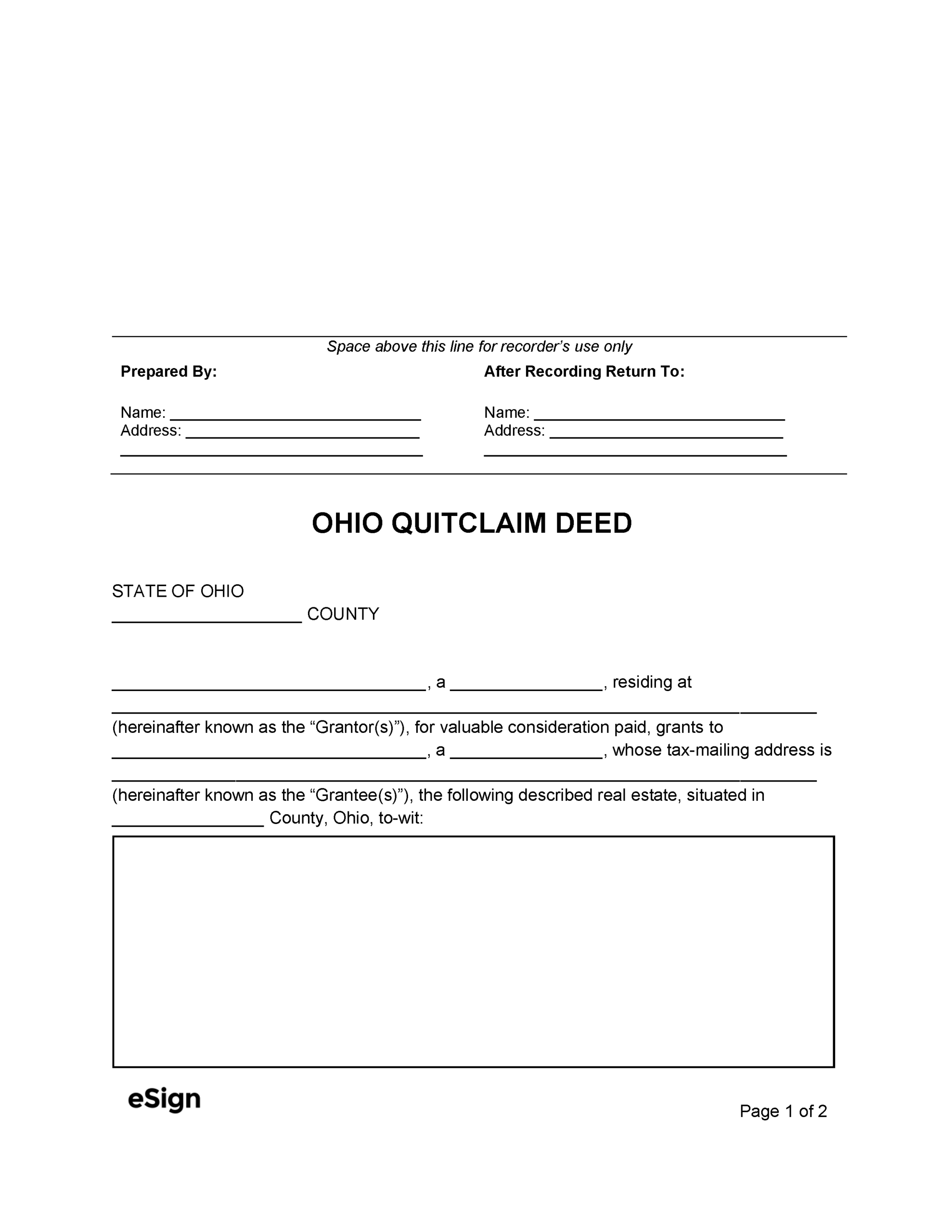 Ohio Quit Claim Deed Template