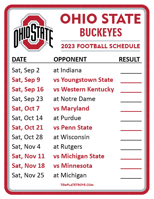 2025 Osu Football Schedule Printable