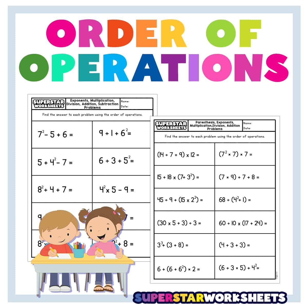Order Of Operations Worksheet Printable