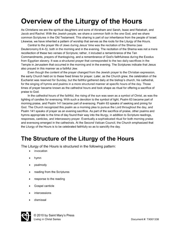 Overview Of The Liturgy Of The Hours Saint Mary 39 s Press