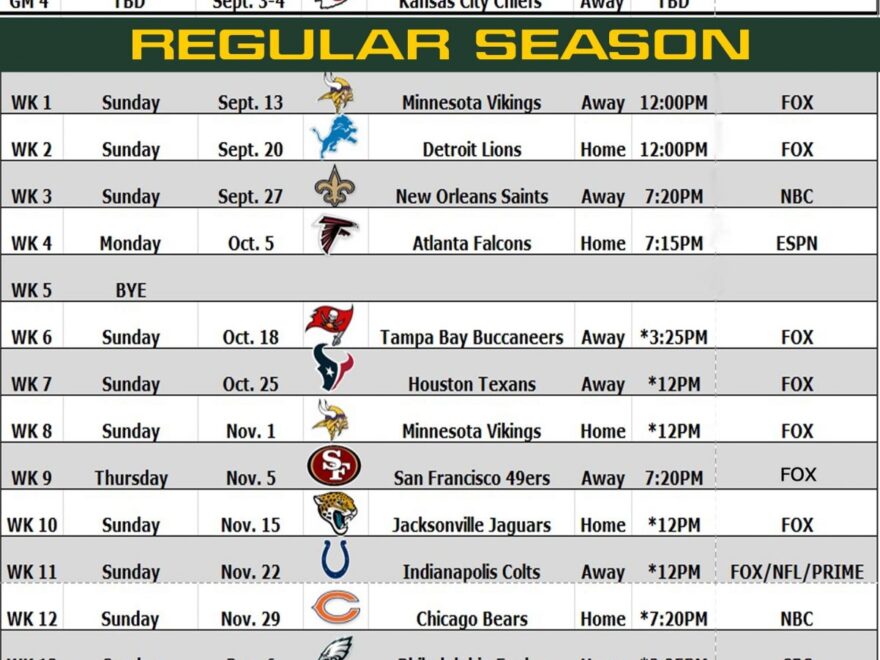 Packers Schedule 2025 25 Printable 2025 Marwan Zoe