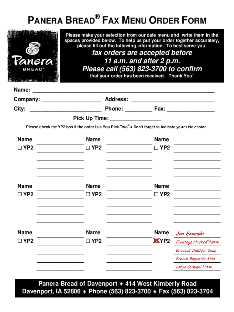 Panera Bread Printable Menu With Prices