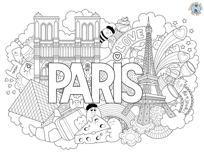 Paris Coloring Page Treasure Hunt 4 Kids