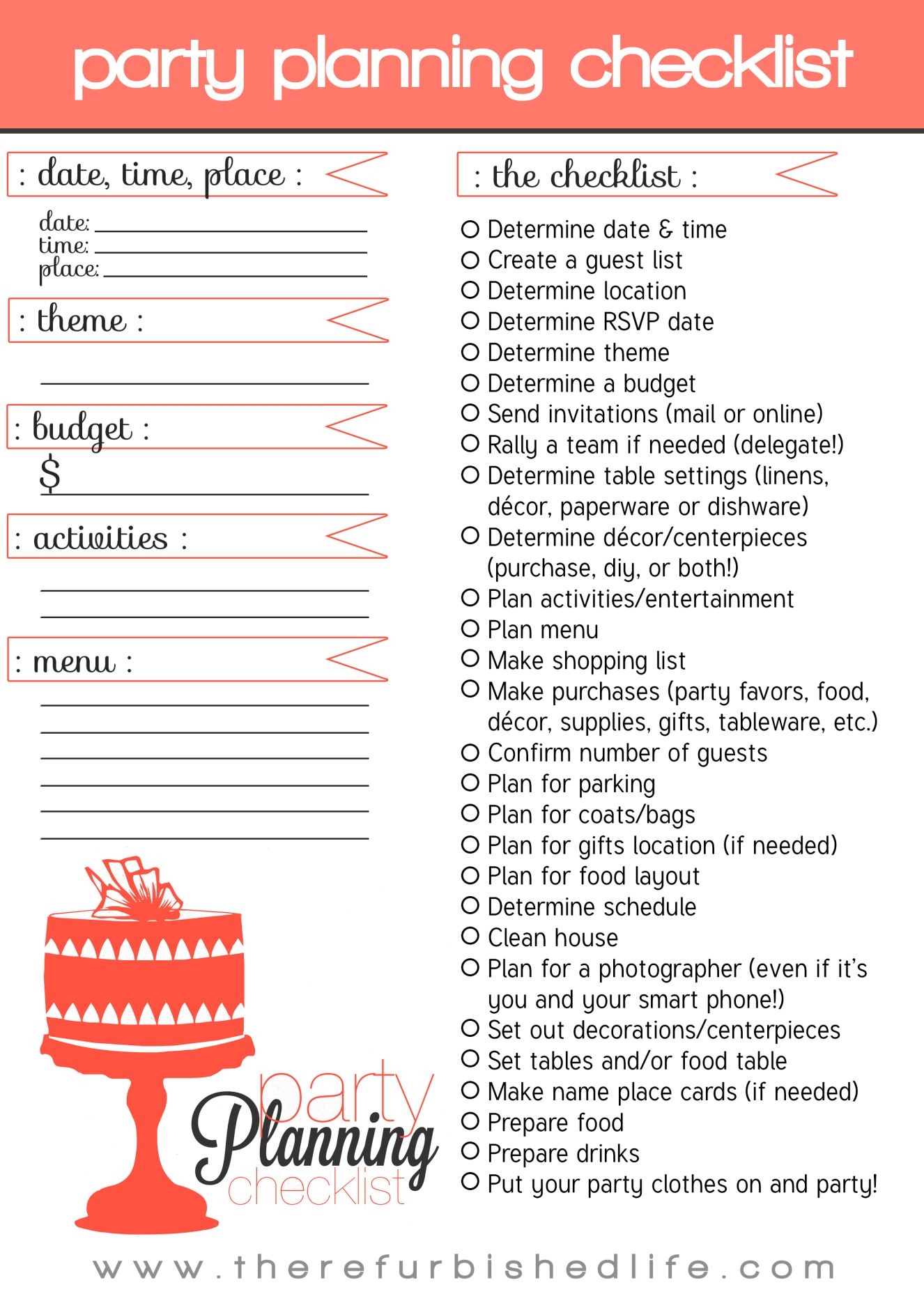 Birthday Party Planning Checklist Printable