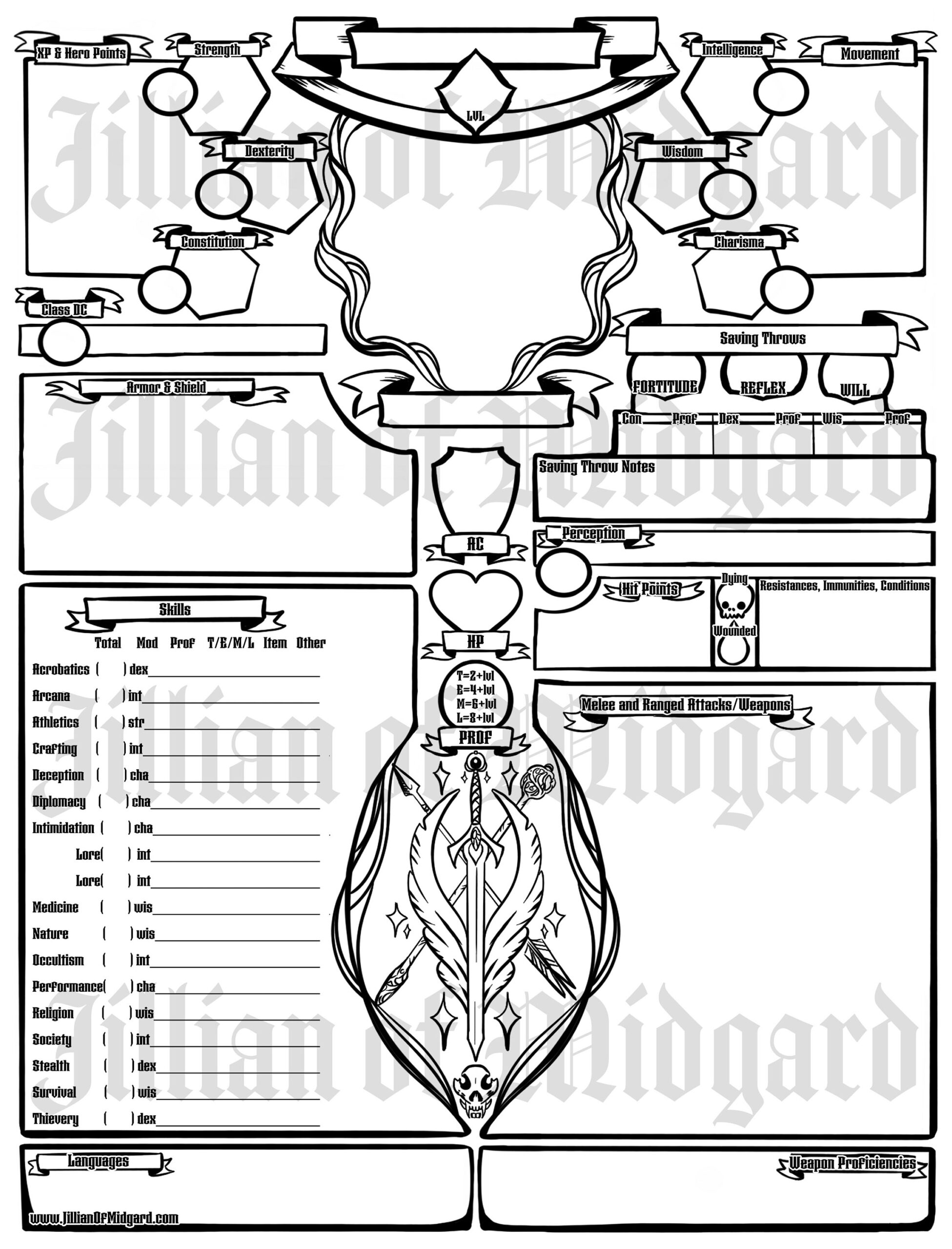 Neceros Pathfinder Character Sheet Printable