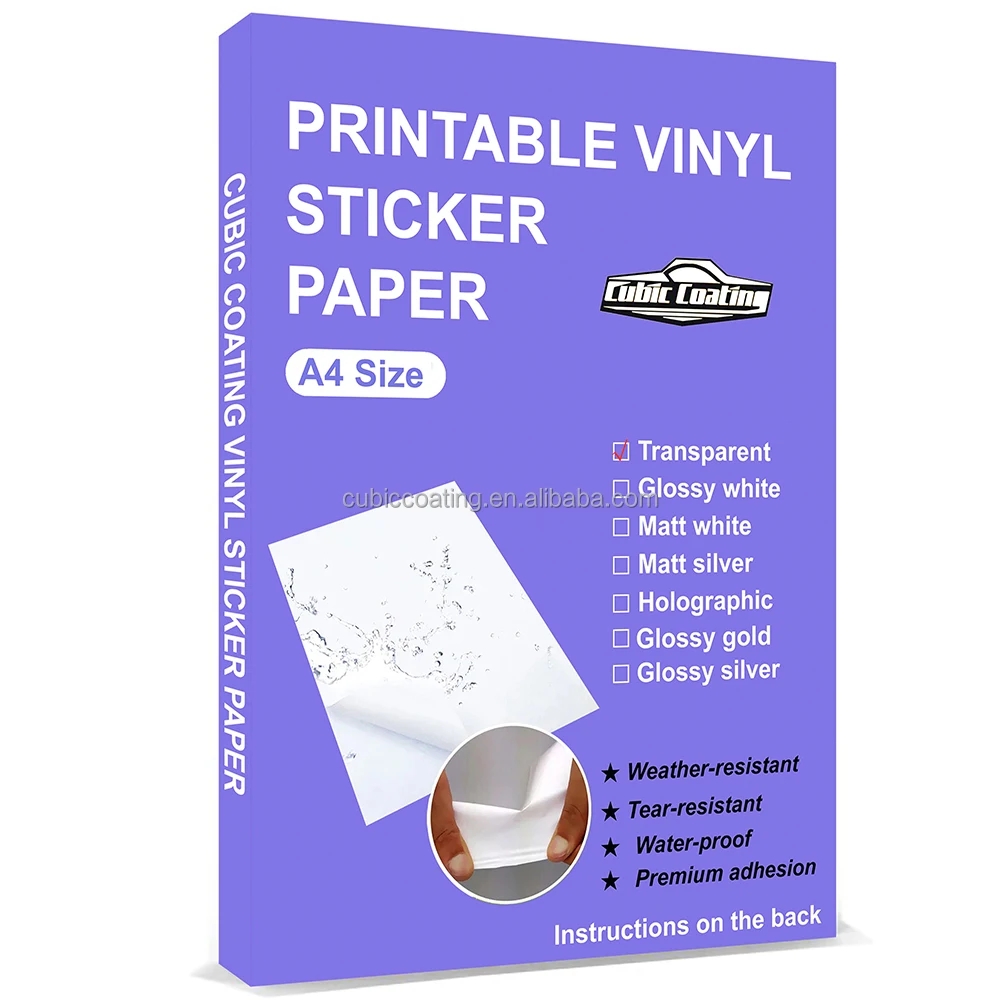 Pet Translucent Printable Vinyl A4 Size Waterproof Self Adhesive 