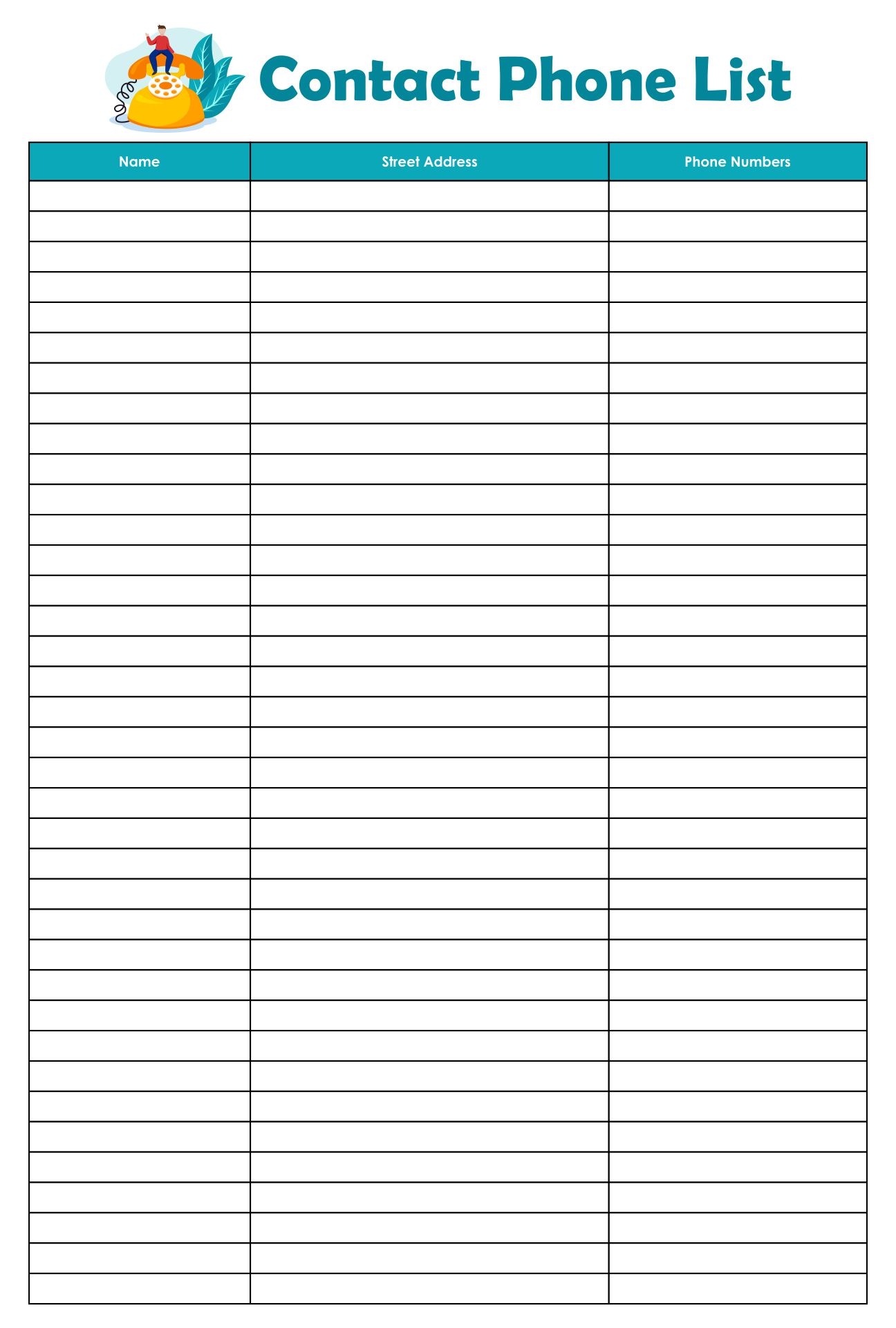 Phone Contact List Template 10 Free PDF Printables Printablee