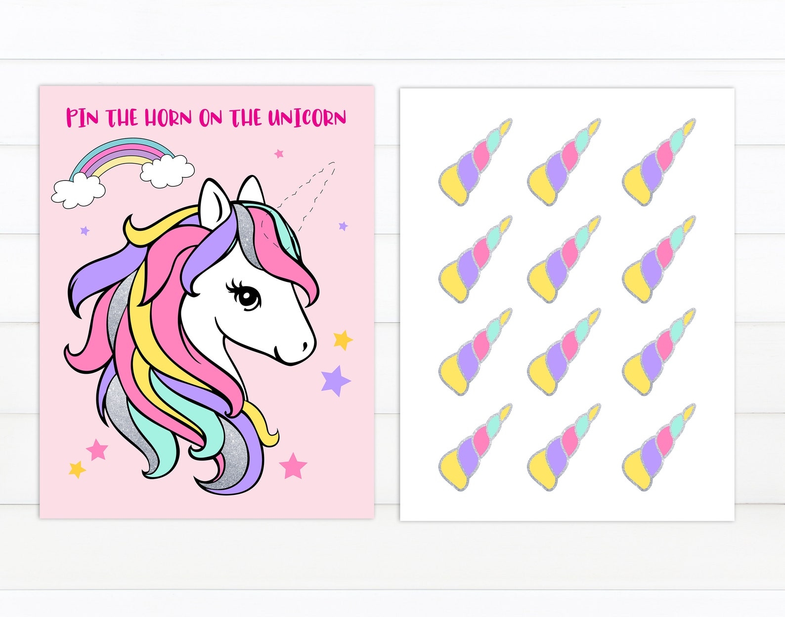 Pin The Horn On The Unicorn Printable Birthday Party Game Etsy