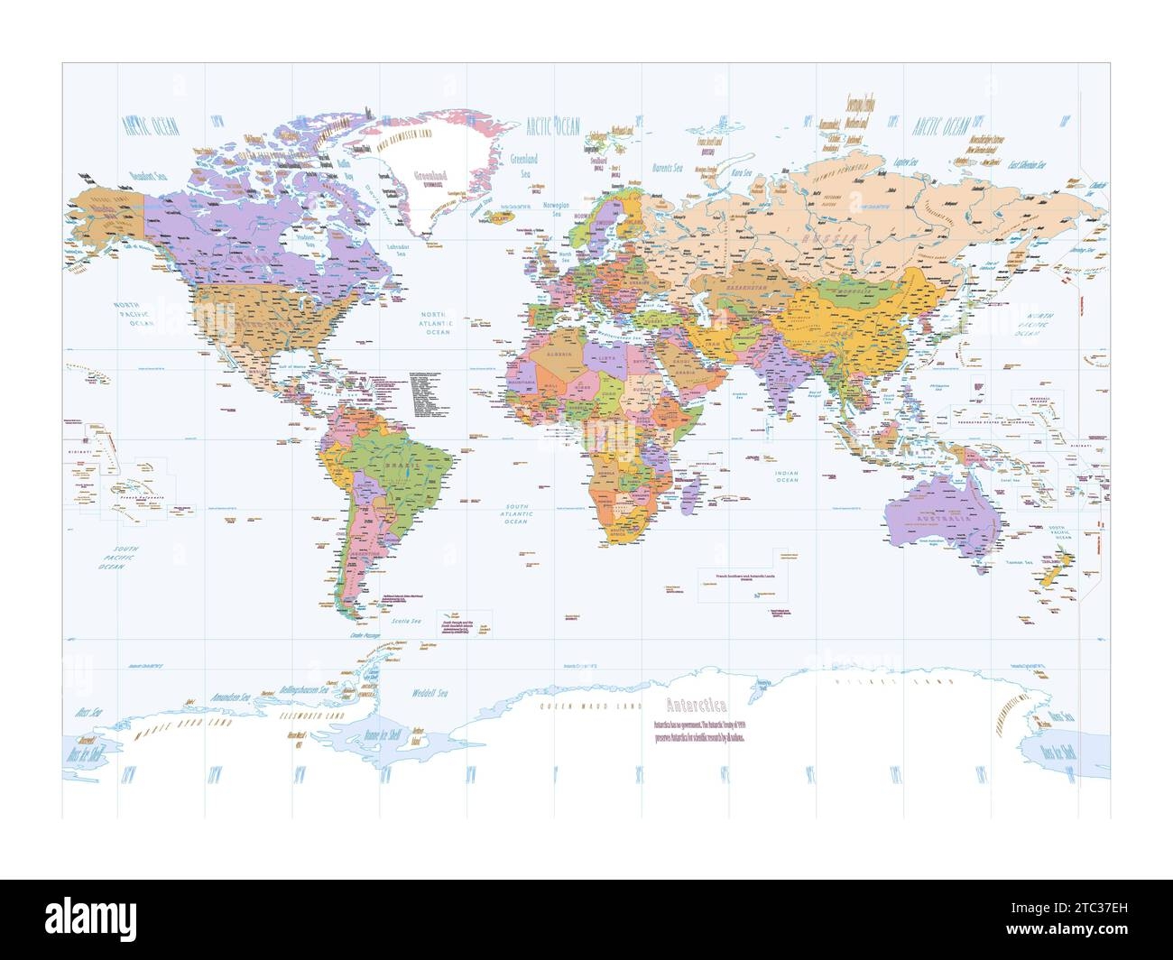 Political World Map Miller Projection Stock Vector Image Art Alamy